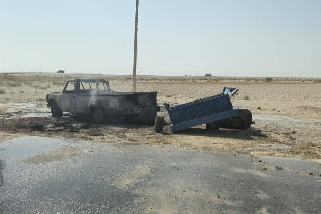 واژگونی و حریق خودرو در جاده کاکی به خورموج ۲ مصدوم داشت