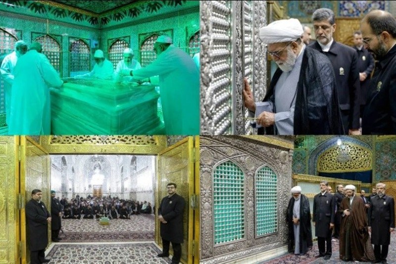 غبارروبی ضریح مطهر رضوی همزمان با سالروز آغاز امامت امام زمان(عج)